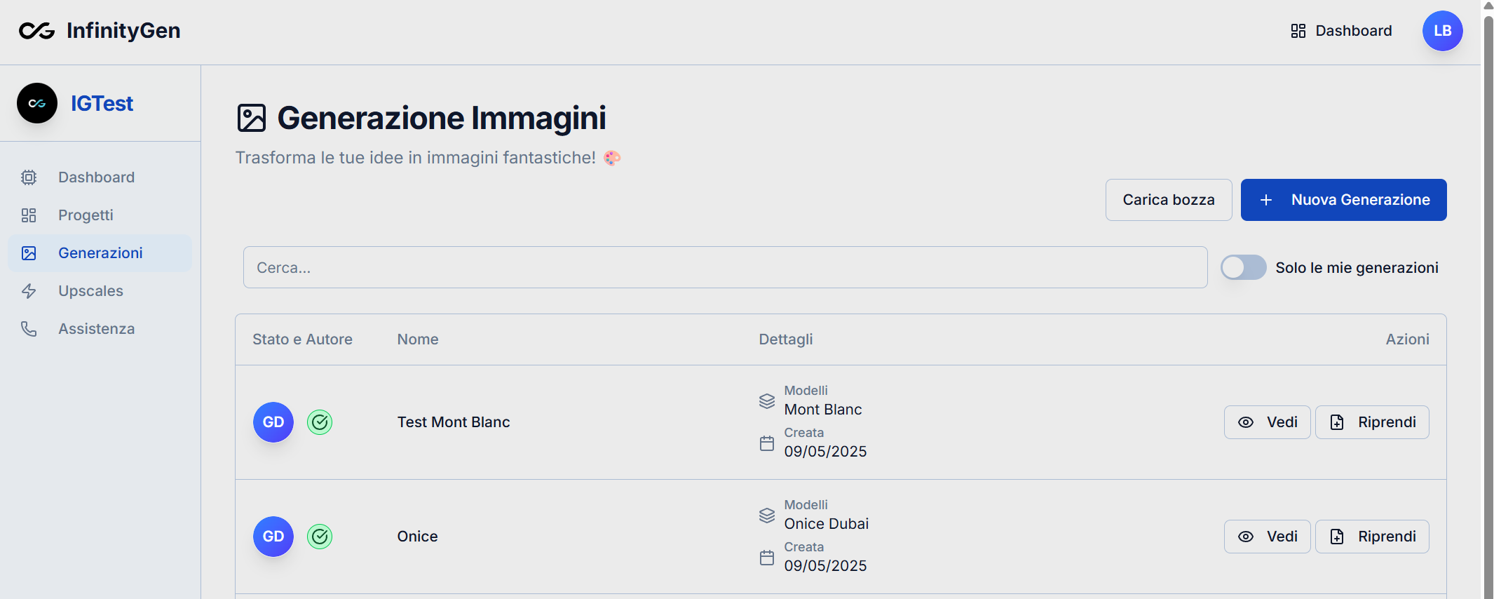 Schermata Generazione Immagini