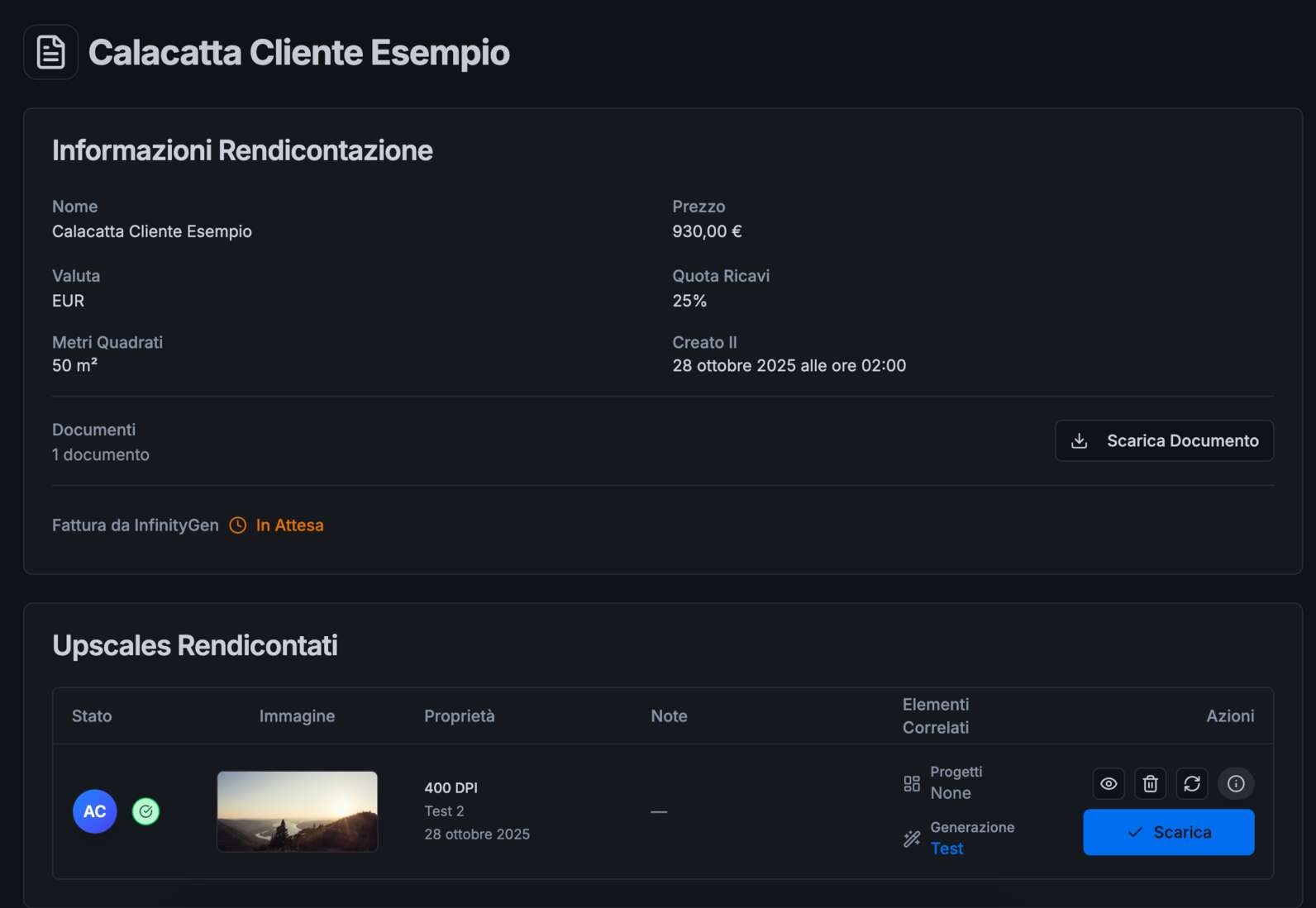 Dettaglio rendicontazione