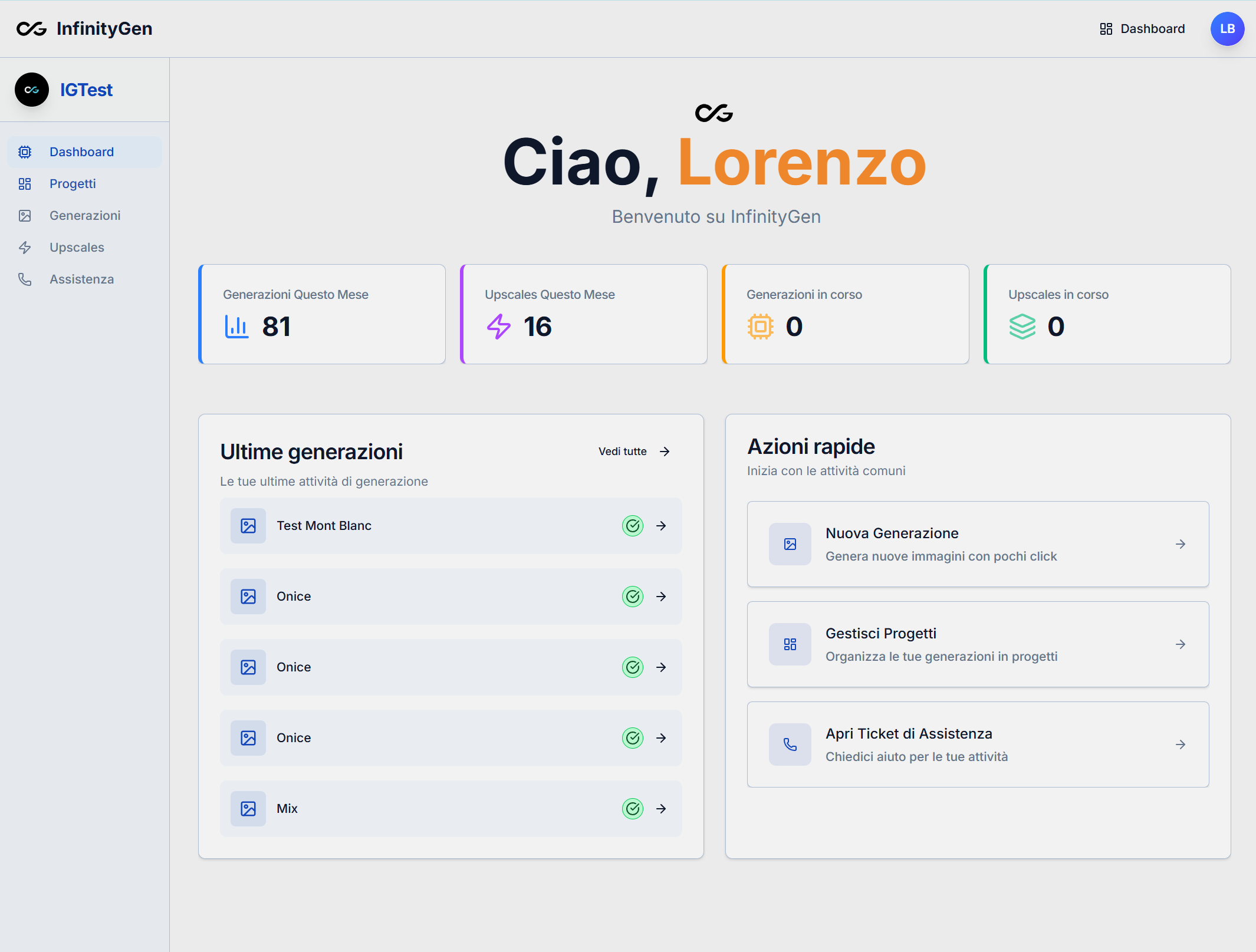 Dashboard InfinityGen