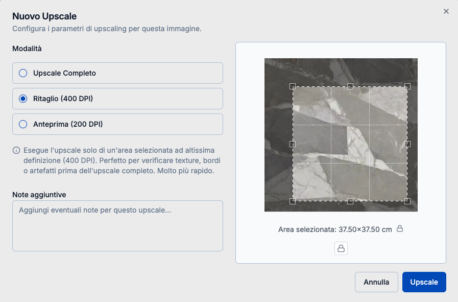 Schermata Opzioni Upscale