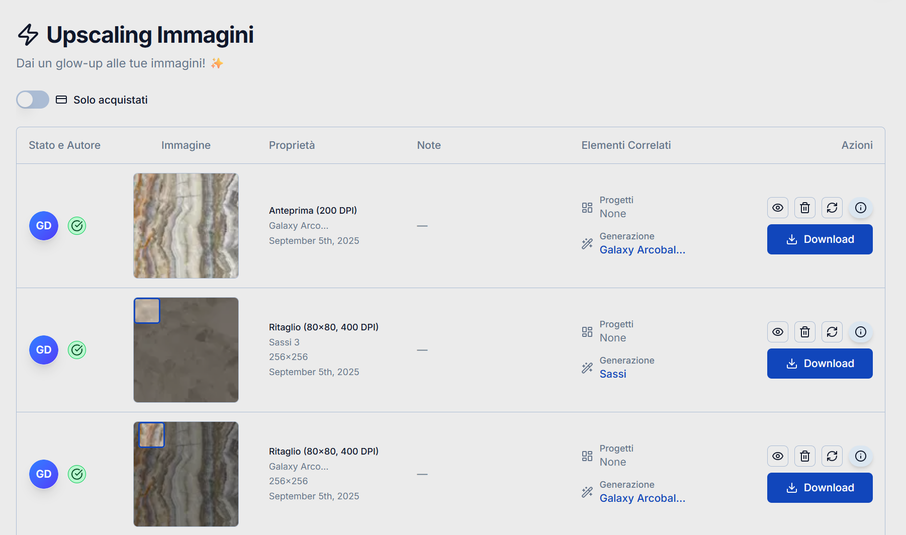 Schermata Upscaling Immagini